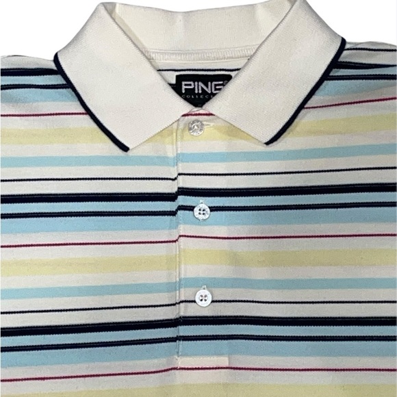 PING Men’s Polo Striped Multi color Golf Performance Shirt Size Medium - Picture 2 of 6